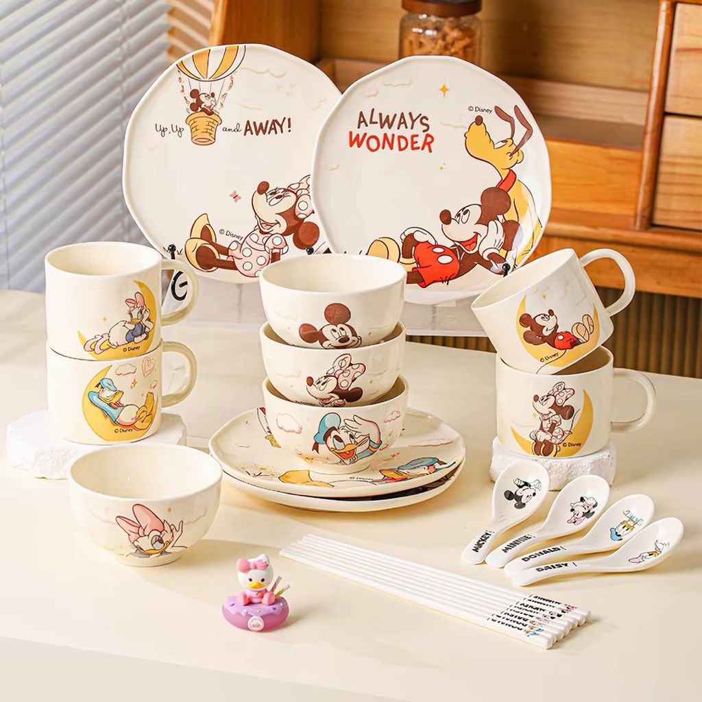 disney set ceramic tableware peralatan makan mickey donald minnie set