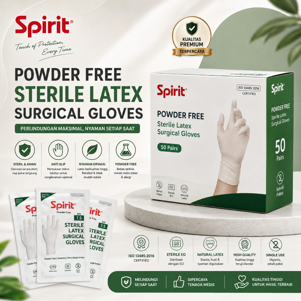 SPIRIT Sarung Tangan Steril Surgical Glove Powder Free Latex Handscoon Sterile Sarung Tangan Bedah O