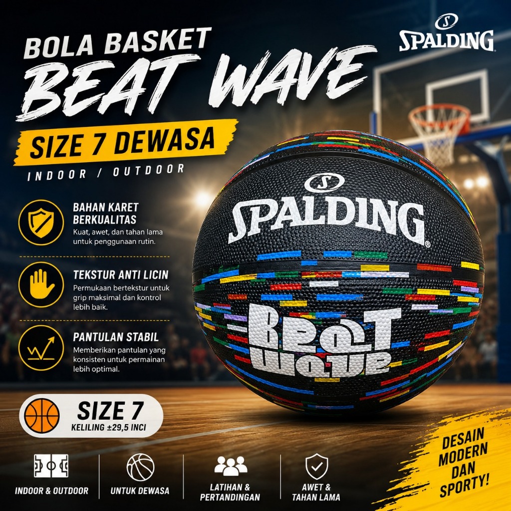 Bola Basket SPD Beat Wave Hitam Size 7 Karet Dewasa Outdoor