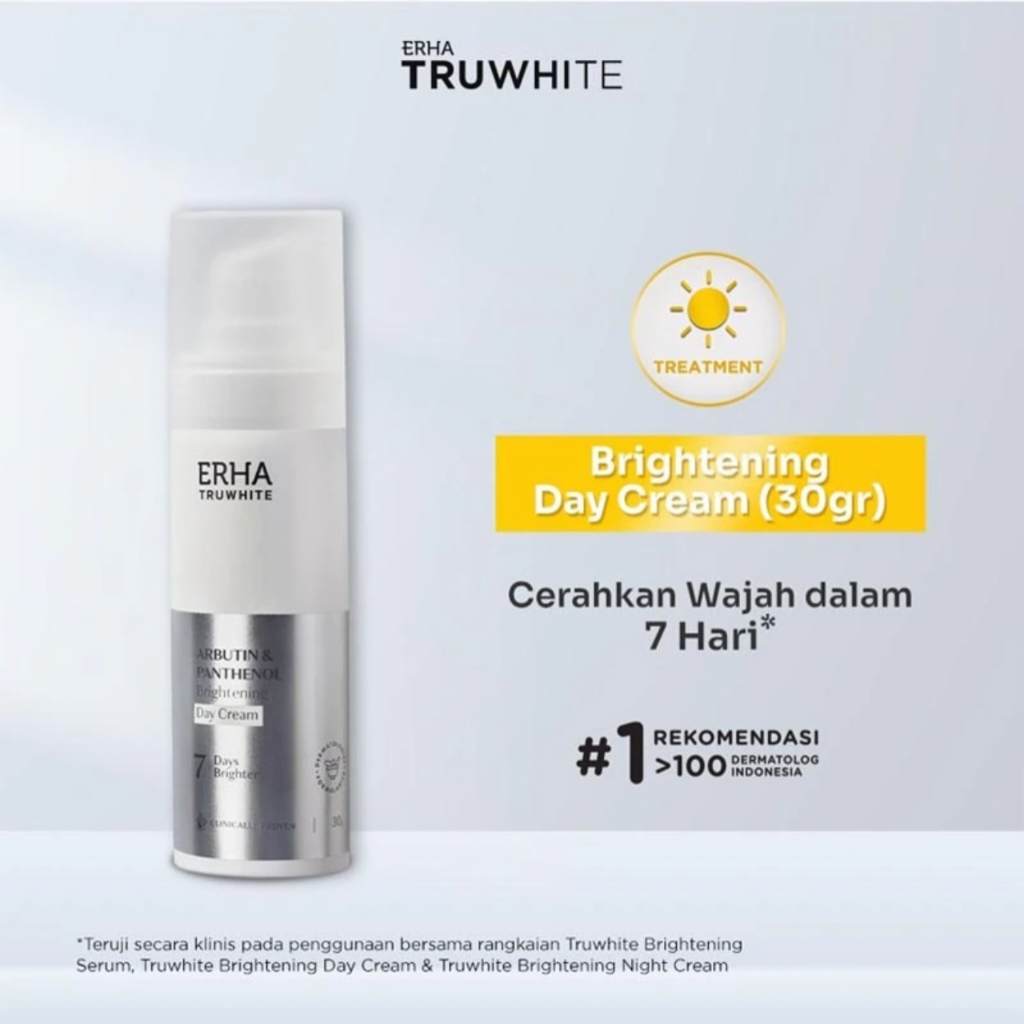 Pelembap Wajah ERHA Truwhite Arbutin & Panthenol Day Cream 30gr - Mencerahkan, Menyamarkan Flek, Mel