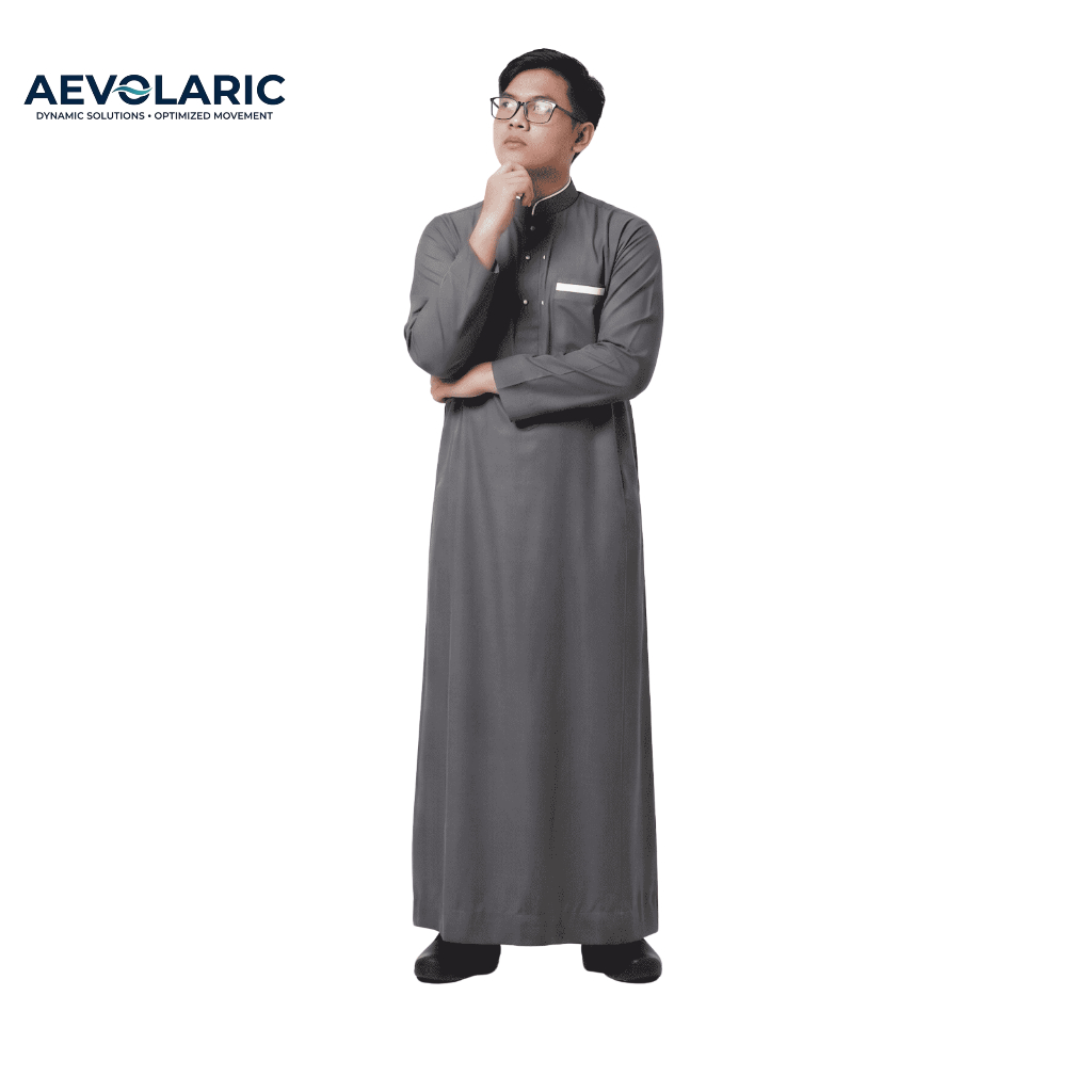 AEVOLARIC Jubah Gamis Pria Abu Abu Slimfit
