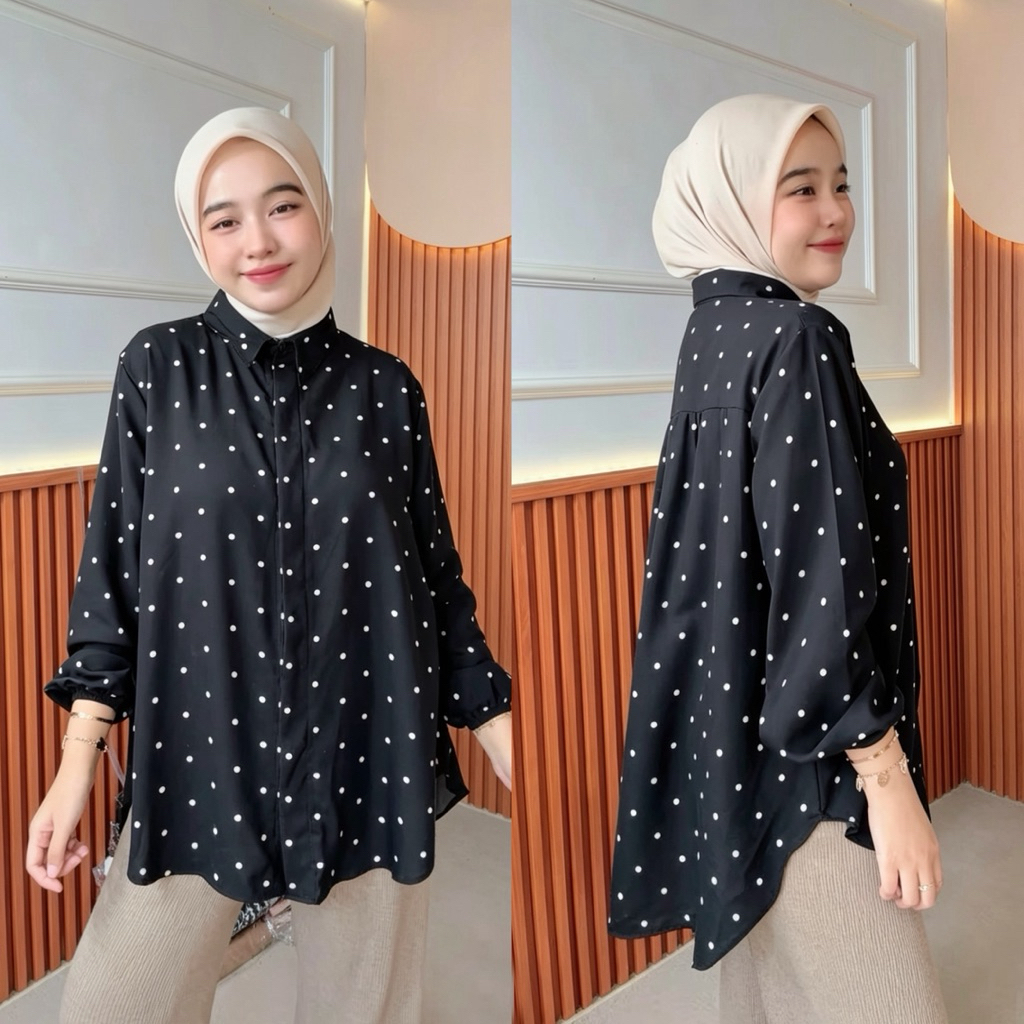 ATASAN KAMEJA POLKADOT WANITA | KEMEJA POLKA | BLOUSE POLKA BEST SELLER