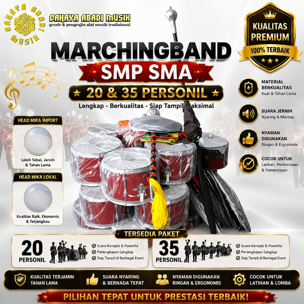 drumband marchingband SMP SMA 20 & 35 personil head mika import garansi satu tahun 1 set lengkap ful