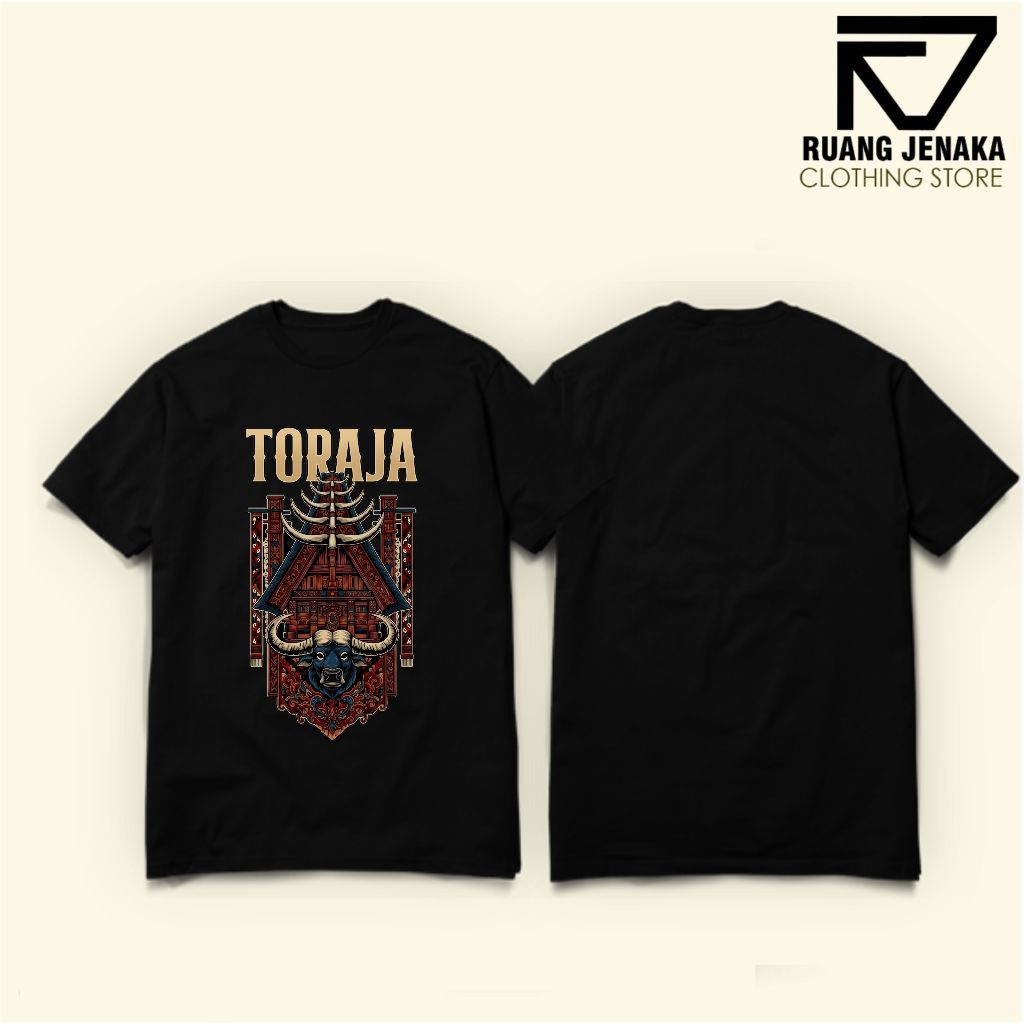 KAOS TORAJA MOTIF KERBAU TONGKONAN TENGKORAK KEREN BAHAN TEBAL