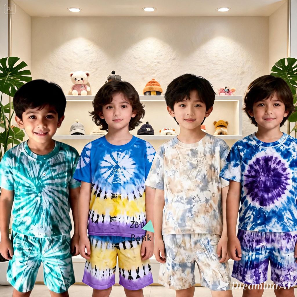 Setelan Anak Tie Dye Unisex T-Shirt Celana Usia 1-8 Tahun Baju Santai Kekinian Baju Anak Setelan