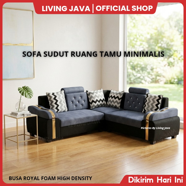 Sofa Ruang Tamu Sudut Minimalis - Sofa Sudut Set Full Oscar + Meja [Khusus Bandung]