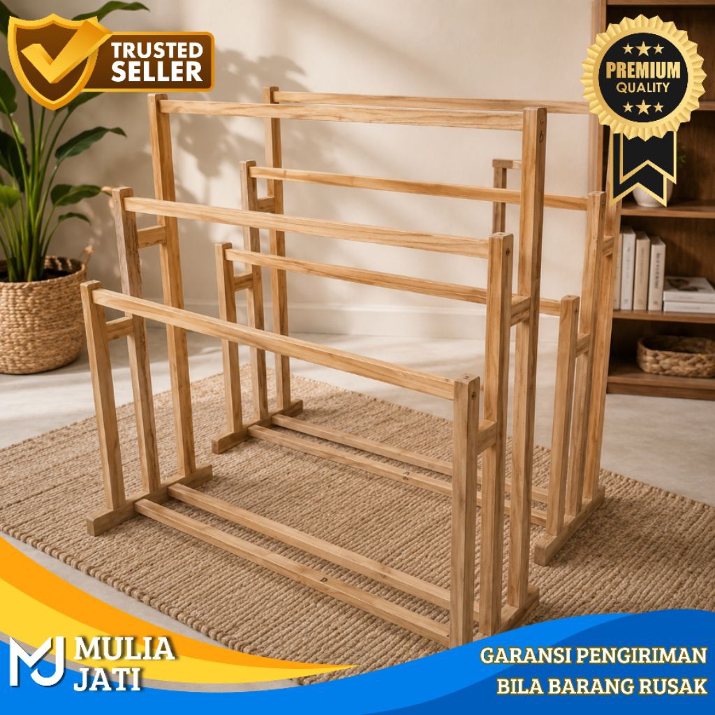 Jemuran Handuk 3 tingkat Kayu Jati Jemuran Kayu Jati Solid Jemuran Handuk Kayu