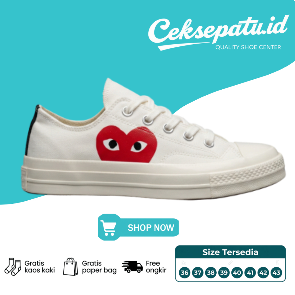 CekSepatu.id - Converse 70s Low X Lovers Play All White - Sneakers Kanvas Kasual Pria Wanita 36-43