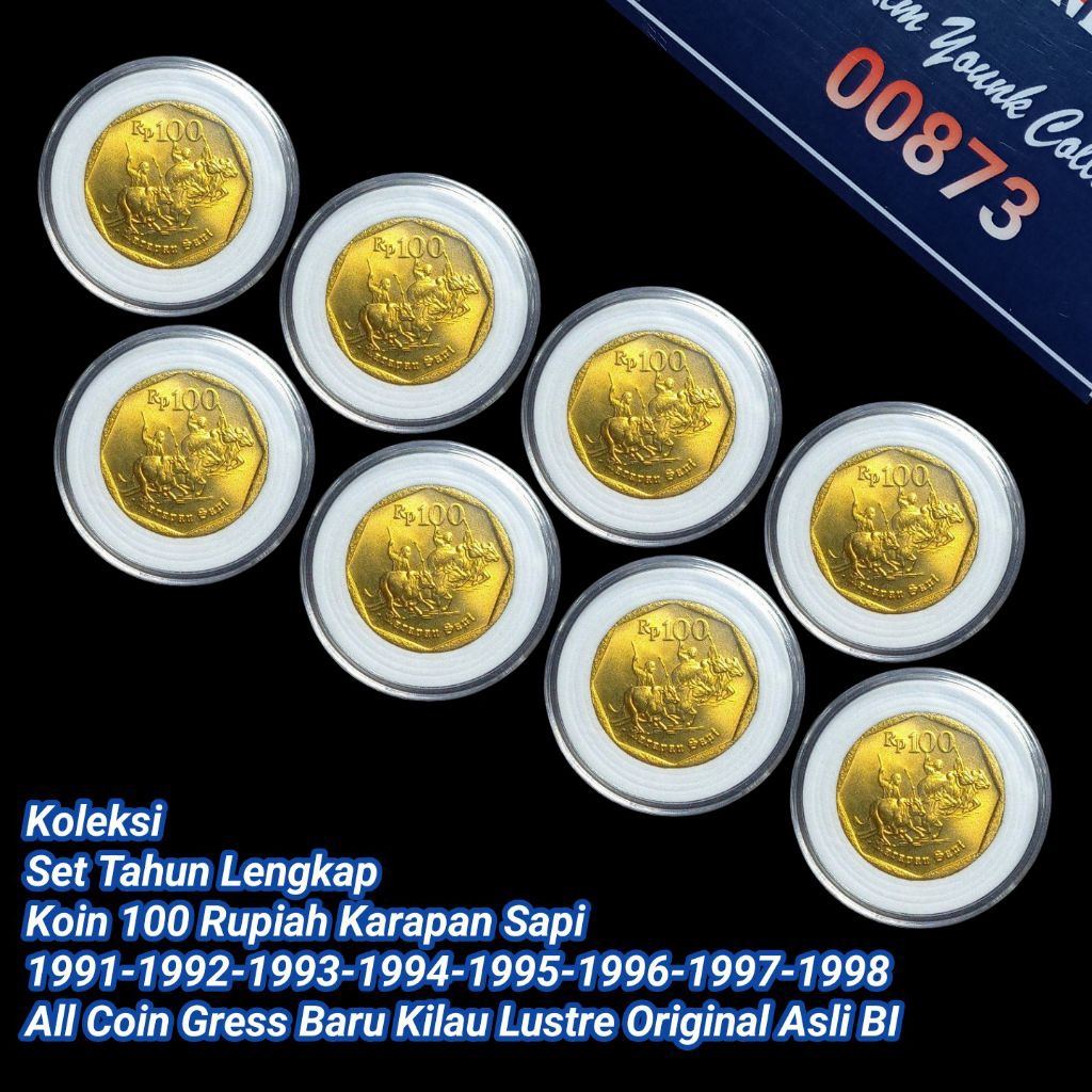 UKI008Coin Set Thn Lengkap 100 Rupiah (Karapan Sapi) Total 8 Koin All-Coin Gress Lustre/Baru