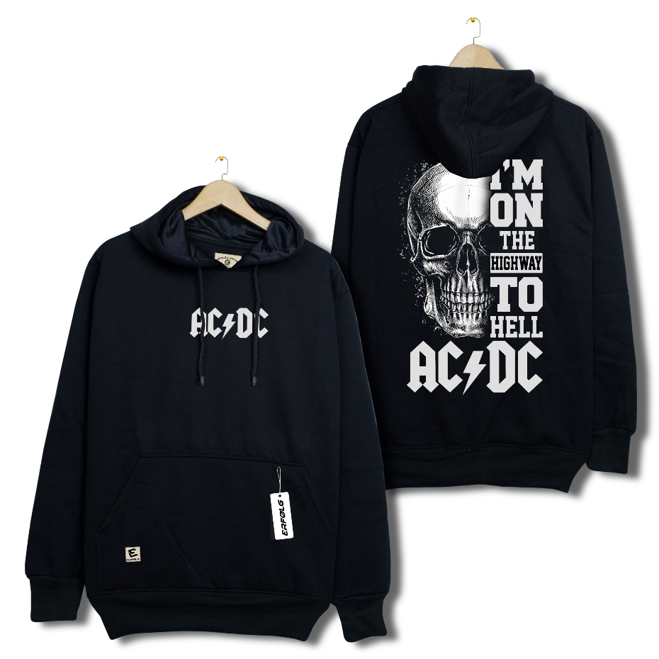 Hoodie Pria Fleece Tebal Premium Motif Band Metal Sablon Depan Belakang Sweater Hodie Hitam Unisex D