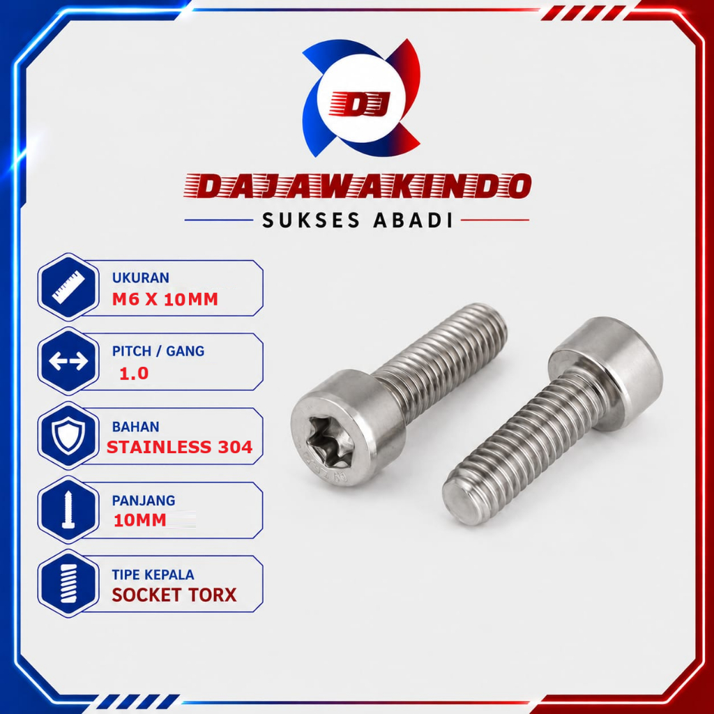 Baut L Bintang M6 x 10 Stainless 304 - Torx Socket Screw