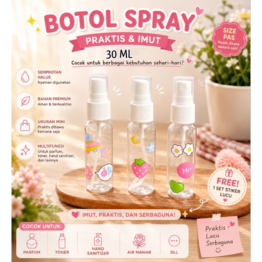 Botol Spray 30 Ml Botol Refil Botol Lucu Free Stiker Kartun Lucu