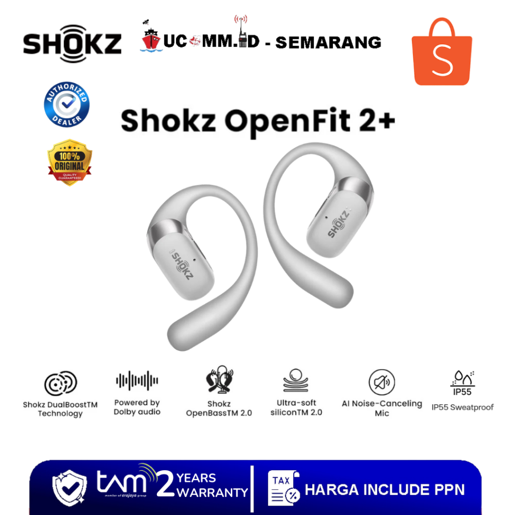 SHOKZ Openfit2+ Grey Shokz Earphone Original Openfit2+ Silver Openfit2+ Grey Garansi Resmi TAM