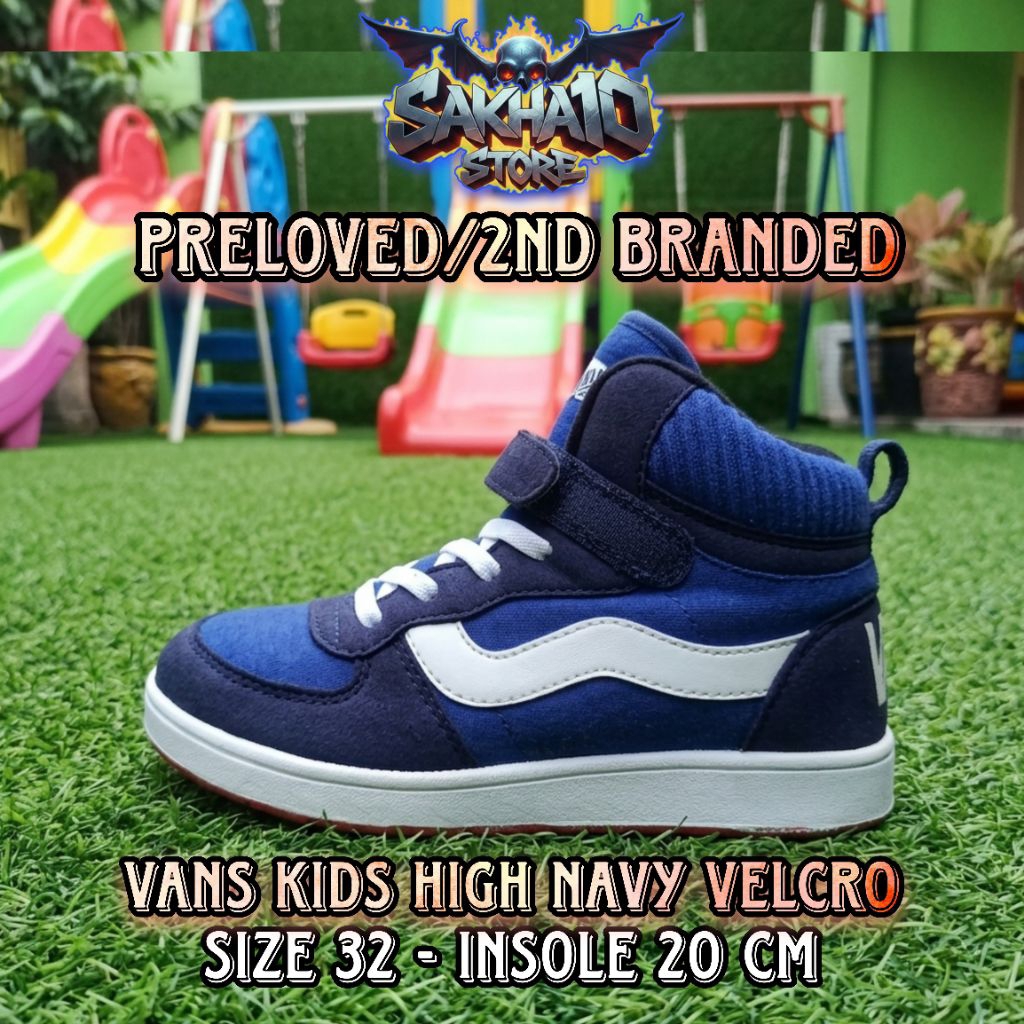 SEPATU SNEAKERS ANAK COWO/CEWE UNISEX HIGH/SKATE/BASKET/SPORTY VANS NAVY VELCRO LANGKA UNIK KEREN KE