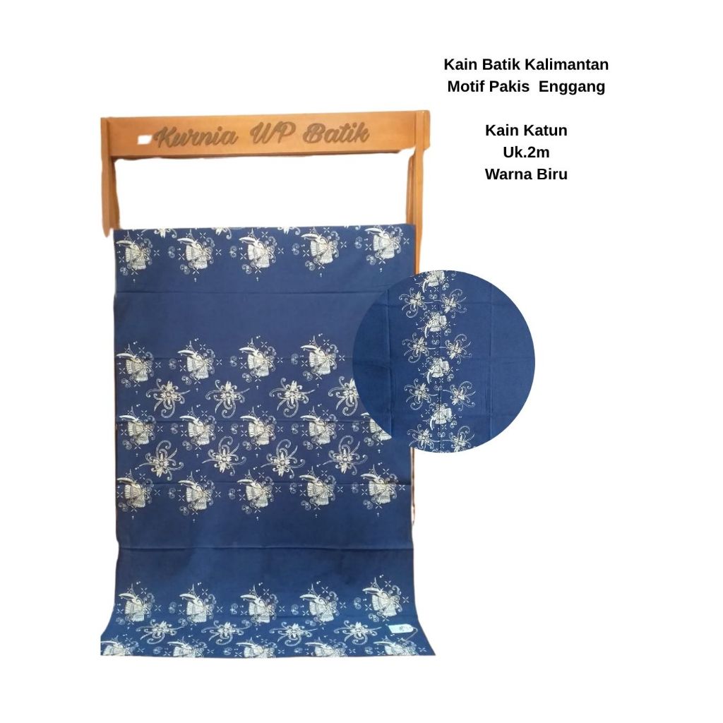 Kain Batik Cap,Batik Kalimantan Balikpapan Motif Pakis Enggang ukuran 2m kain katun warna Biru