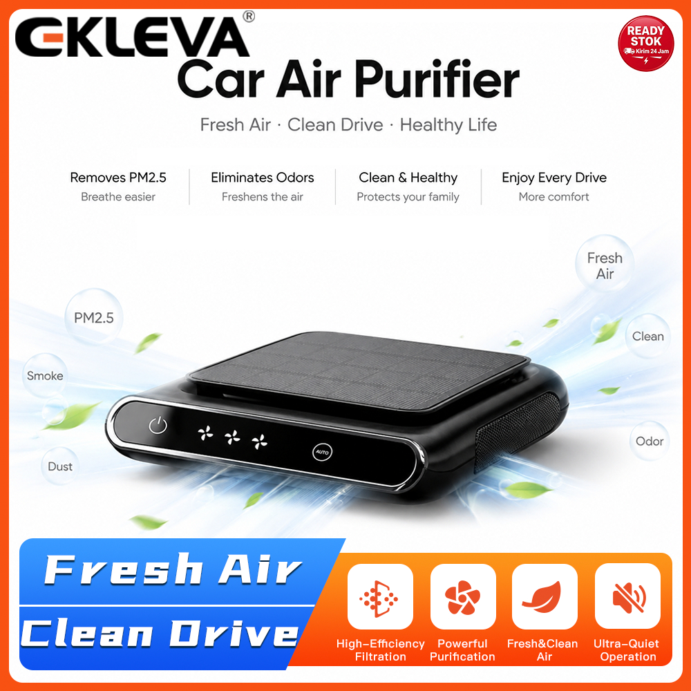 EKLEVA Pembersih Udara USB Panel Surya Parfum Mobil Ion Negatif Mobil