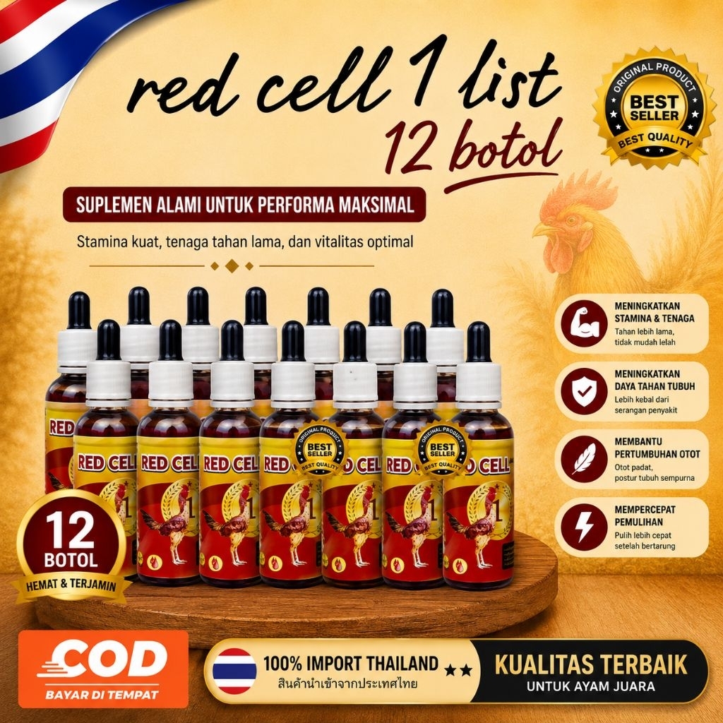 RED CELL (1 LIST 12 BOTOL) MULTIVITAMIN AYAM THAILAND ORIGINAL Produk Terlaris dengan Label Best Sel