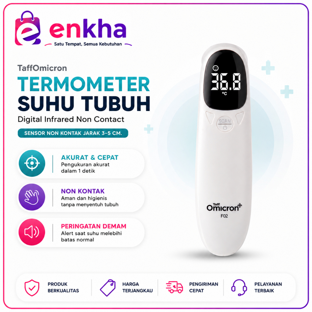 TaffOmicron Termometer Digital Infrared Thermogun Suhu Badan Non Contact Memory Otomatis Akurat F02 