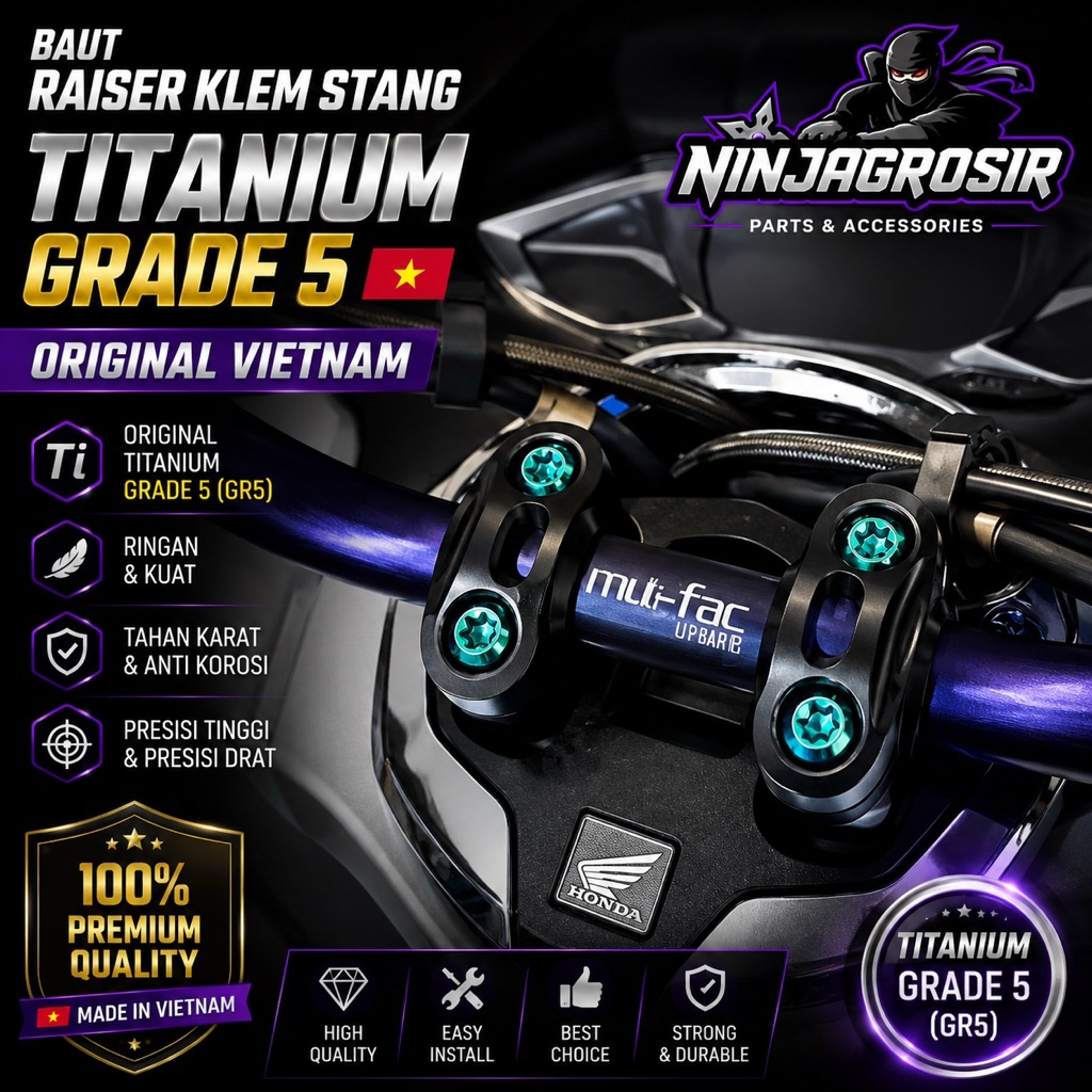 BAUT RAISER STANG BEAT STREET PCX LOKAL 150 160 ADV 150 HONDA TITANIUM GRADE 5 VIETNAM