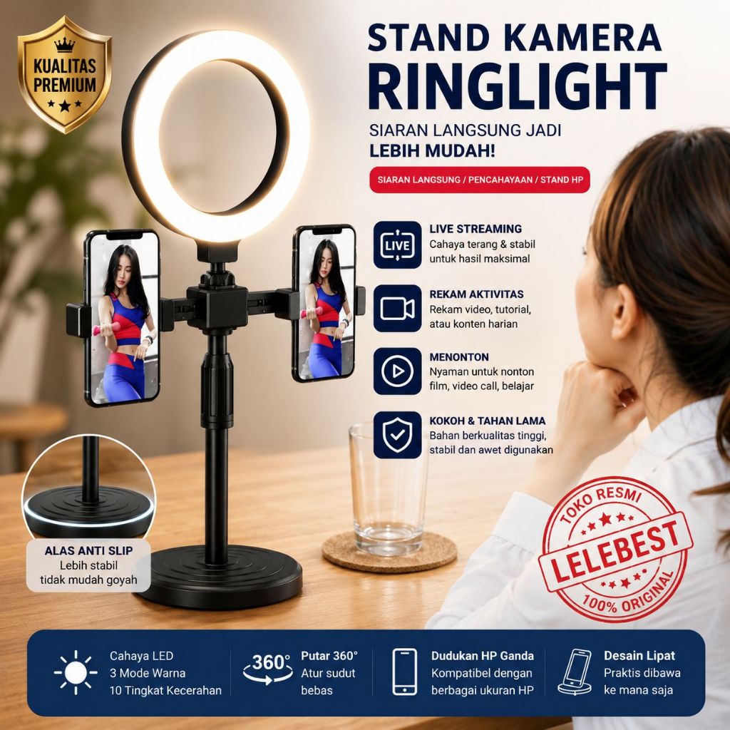 Ring light 16cm+Tripod +2 Holder HP Ring light Tripod Mini Stand HP Live stream Selfie Make Up Vlog 