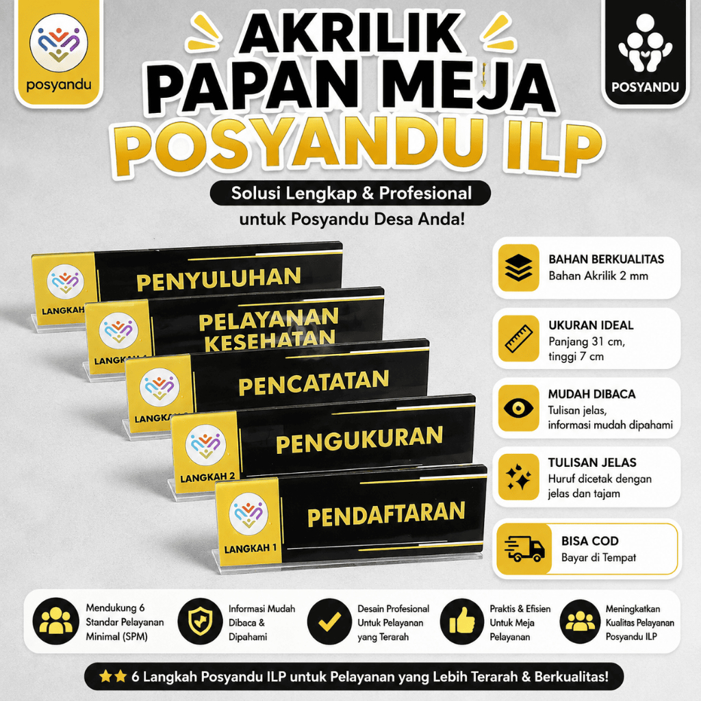 Akrilik Meja Posyandu - Kader Posyandu - Urutan Pelayanan Posyandu