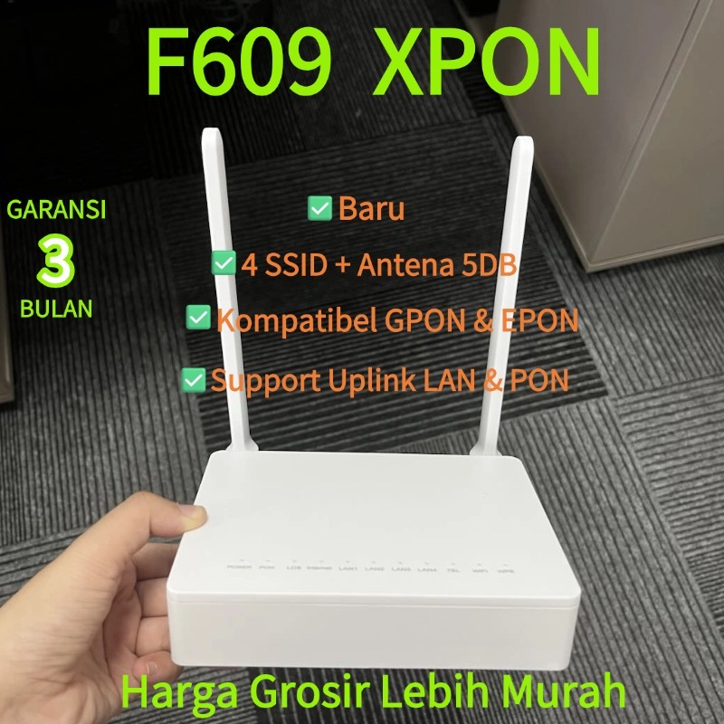 Modem ONU F609 V9 XPON GPON EPON Casing Baru Chip Komponen Asli ZTE Support Indihome Bonus Adaptor