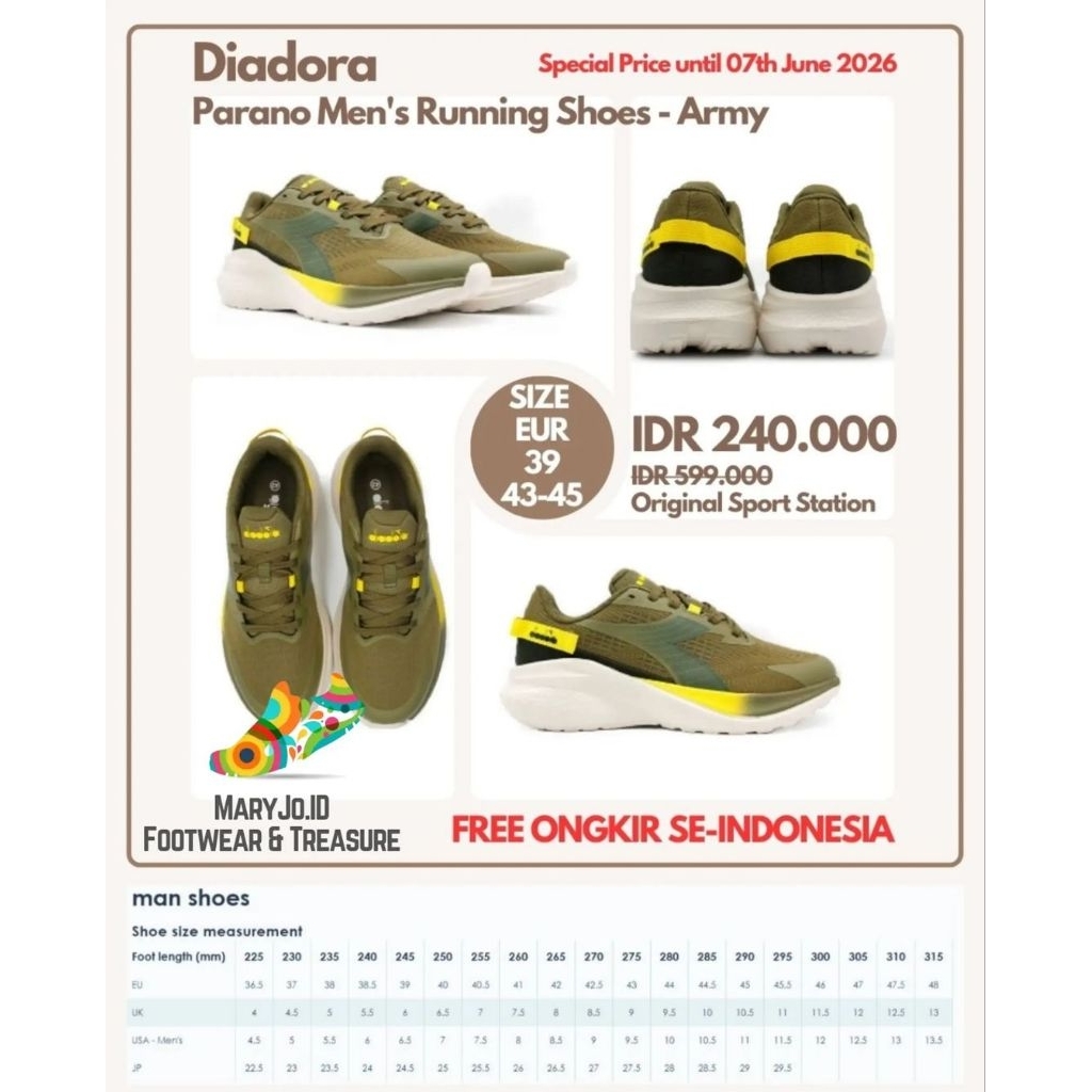 Diadora Parano Men's Running Shoes - Army : Size : 43, 44, 45