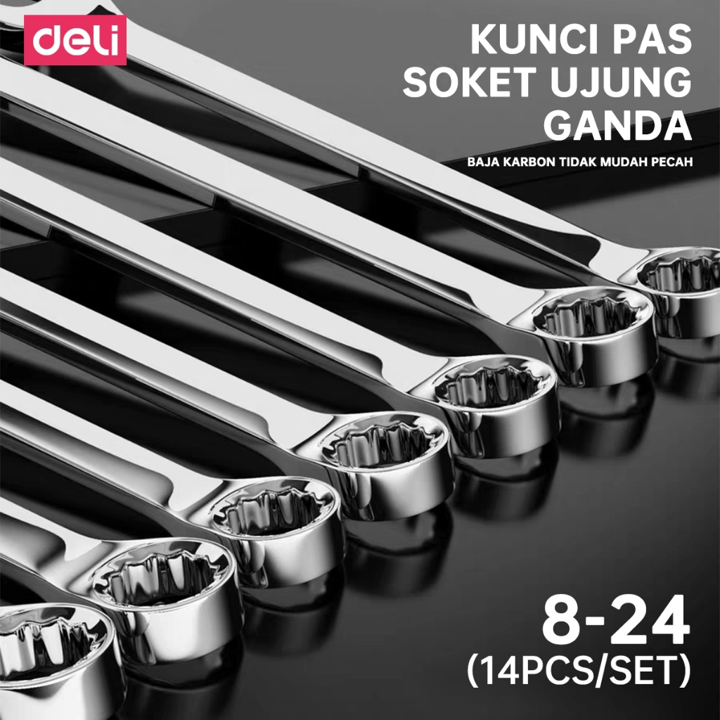 Deli Kunci Pas Kombinasi Kunci Pas Ring 1 Set Kunci Pas Profesional Baja Karbon Tahan Lama dan Presi