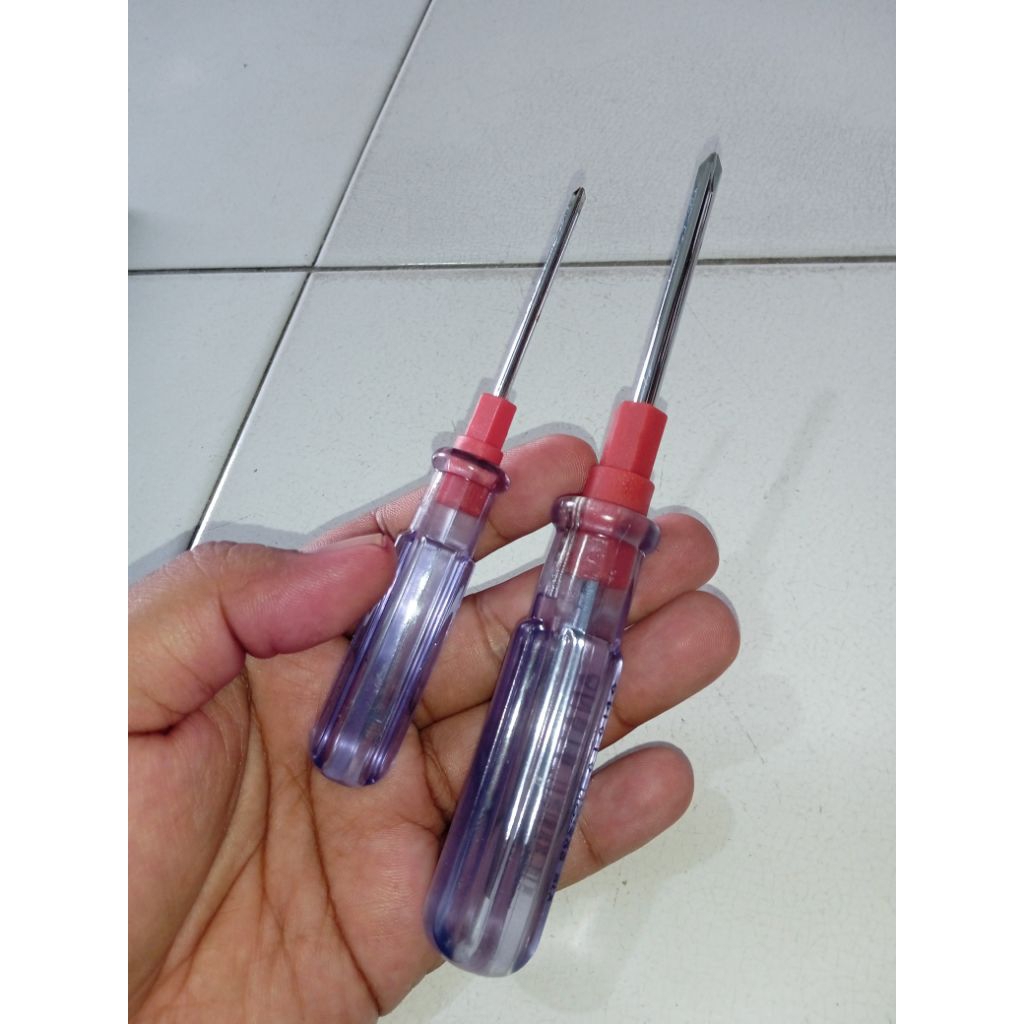 Obeng Bolak-Balik Transparan Plus Minus Obeng Plus Minus Bolak Balik Transparan Besar Kecil