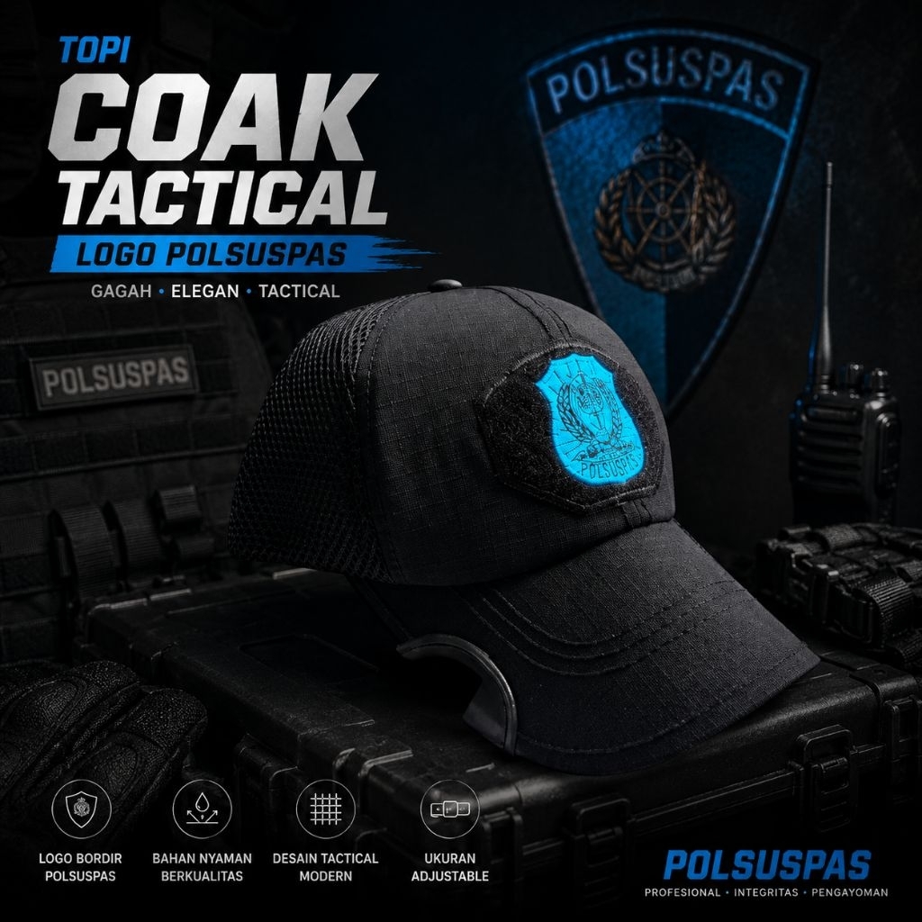 Topi Tactical Velcro Logo Polsuspas Hitam