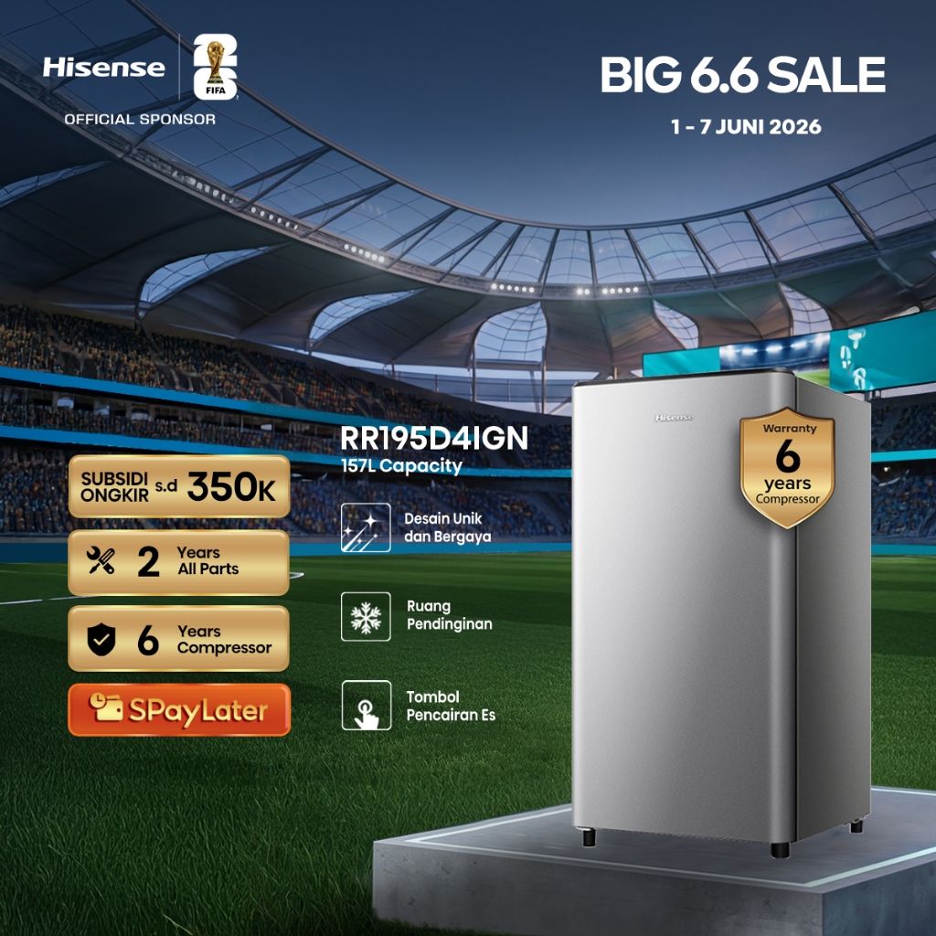 Hisense Kulkas RR195D4IGN Refrigerator Mini Bar Kapasitas 157L 1 Warna Silver Pintu Desain Unik dan 
