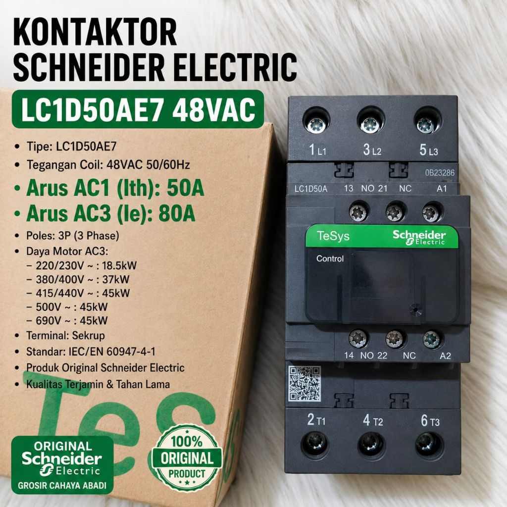 contactor schneider 80a lc1d50ae7 48vac 3phase kontaktor Schneider lc1d50e7 kontaktor Schneider 80a 