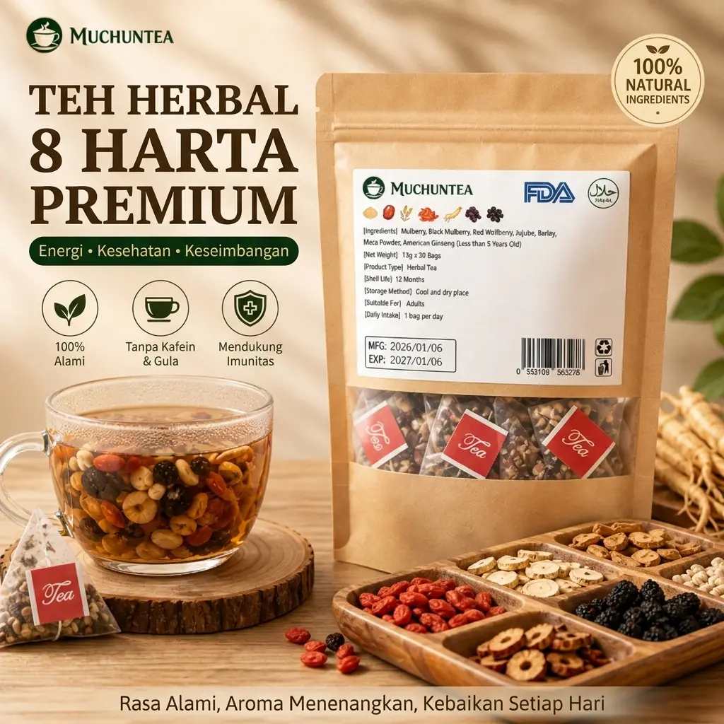 30 bungkus Delapan Harta Karun teh buah goji Teh Penguat Ginjal Polygonatum Minuman Kesehatan QiTeh 