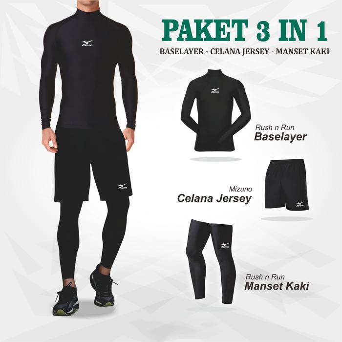 PAKET SETELAN BASELAYER  MANSET LEHER TINGGI LEGGING MANSET PRIA DAN CELANA FUTSAL SEPEDA VOLI FITNE