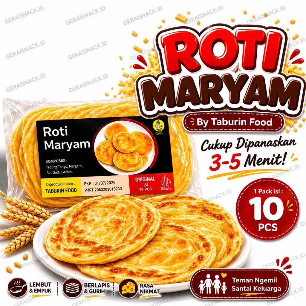 Roti Maryam 1 Pack isi 10 Roti Canai by Tumbuh Food Lembut & Crispy 500g