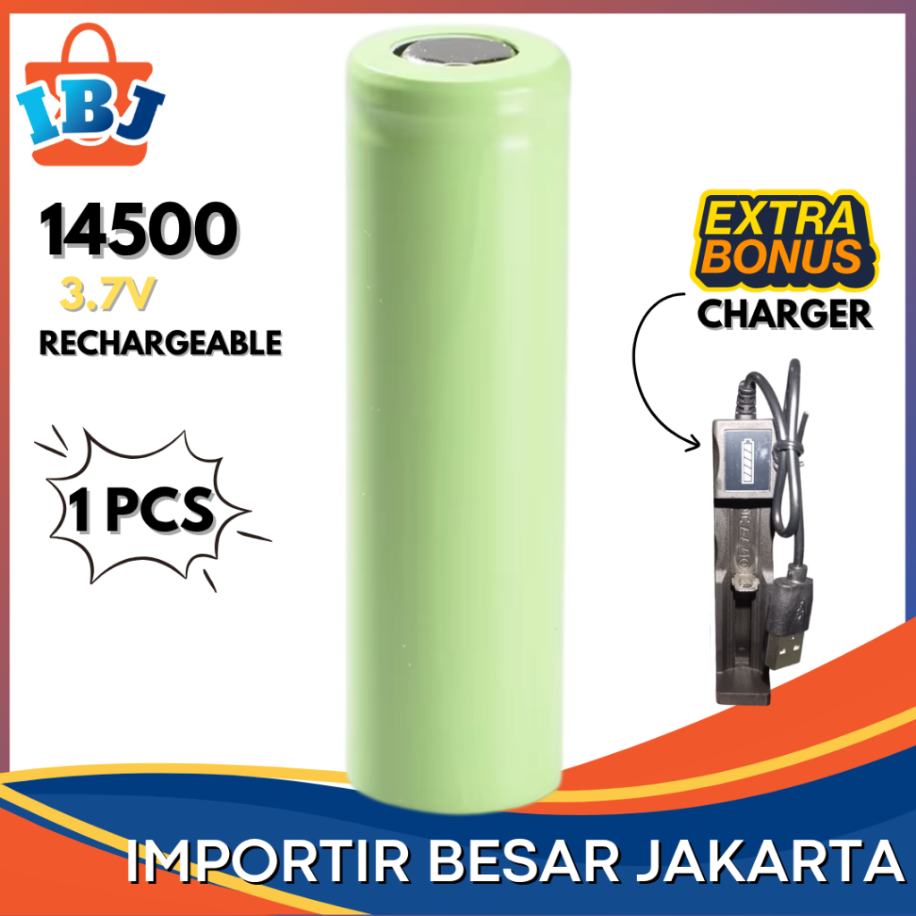 Baterai AA 14500 FLAT TOP Rechargeable 500mAh 3.7V  Baterai Cas Isi Ulang 14500 FLAT TOP 3.7V BONUS 