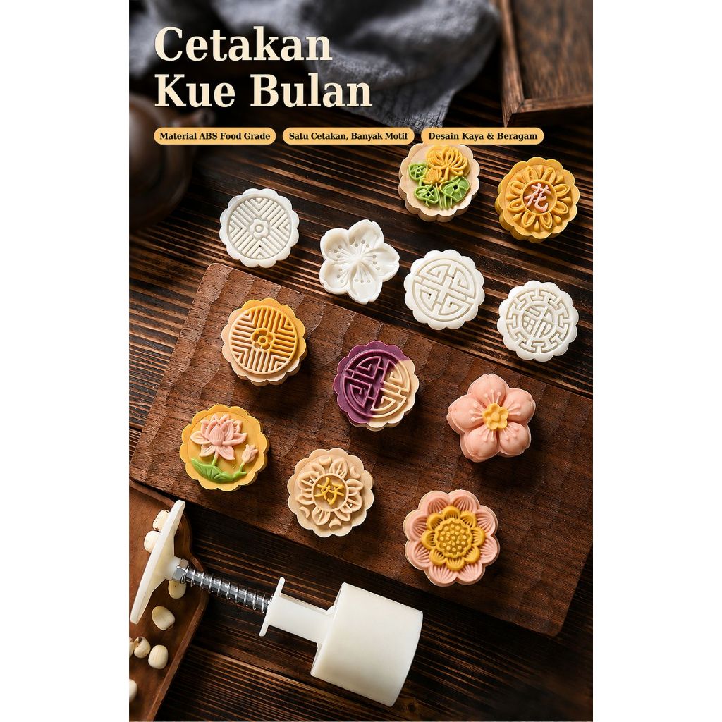 [CETAKAN KUE BULAN50GR-75GR] Cetakan Mooncake Kue Kering,  Cetakan Kue Bulan Mooncake Motif Bunga Bu