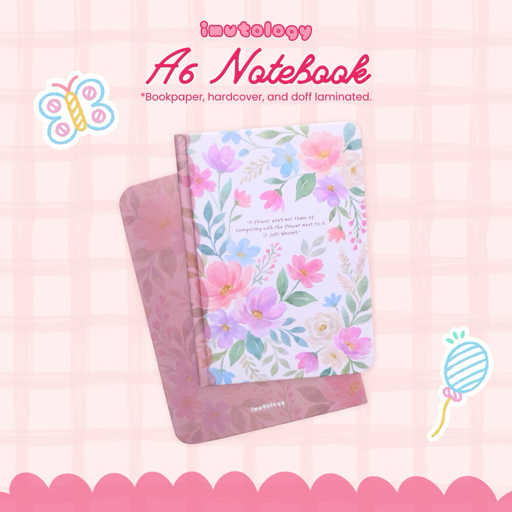 Imutology A6 Hardcover Notebook Floral Aesthetic | Journal Notebook Bookpaper Doff Laminated Cute St