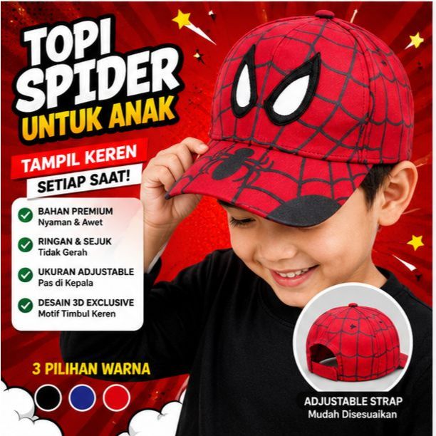 Topi Baseball Anak Laki-Laki Cowok Model Terbaru Kartun Karakter Spiderman unuk usia 3-8 tahun