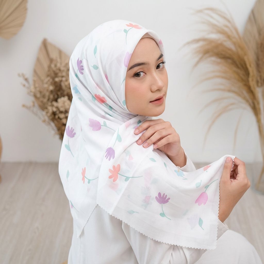 HIJAB VOAL MOTIF BUNGA SERIS TERBARU 49/HIJAB MOTIF SEGI EMPAT I6UN/HIJAB MOTIF BUNGA KECIL WARNA PU