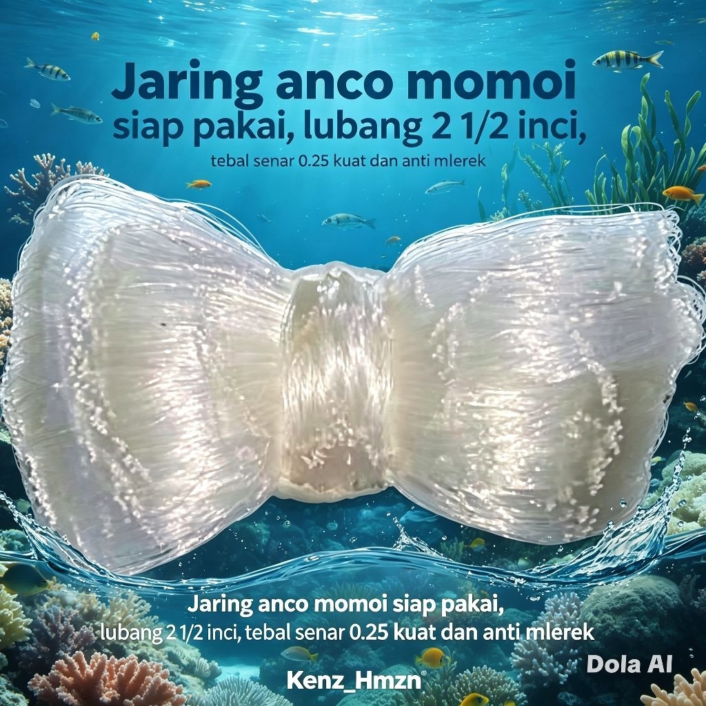 jaring anco ikan merk momoi /tangkul ikan / branjang ikan lubang 2 1/2inch (3 jari mekar) senar 0.25