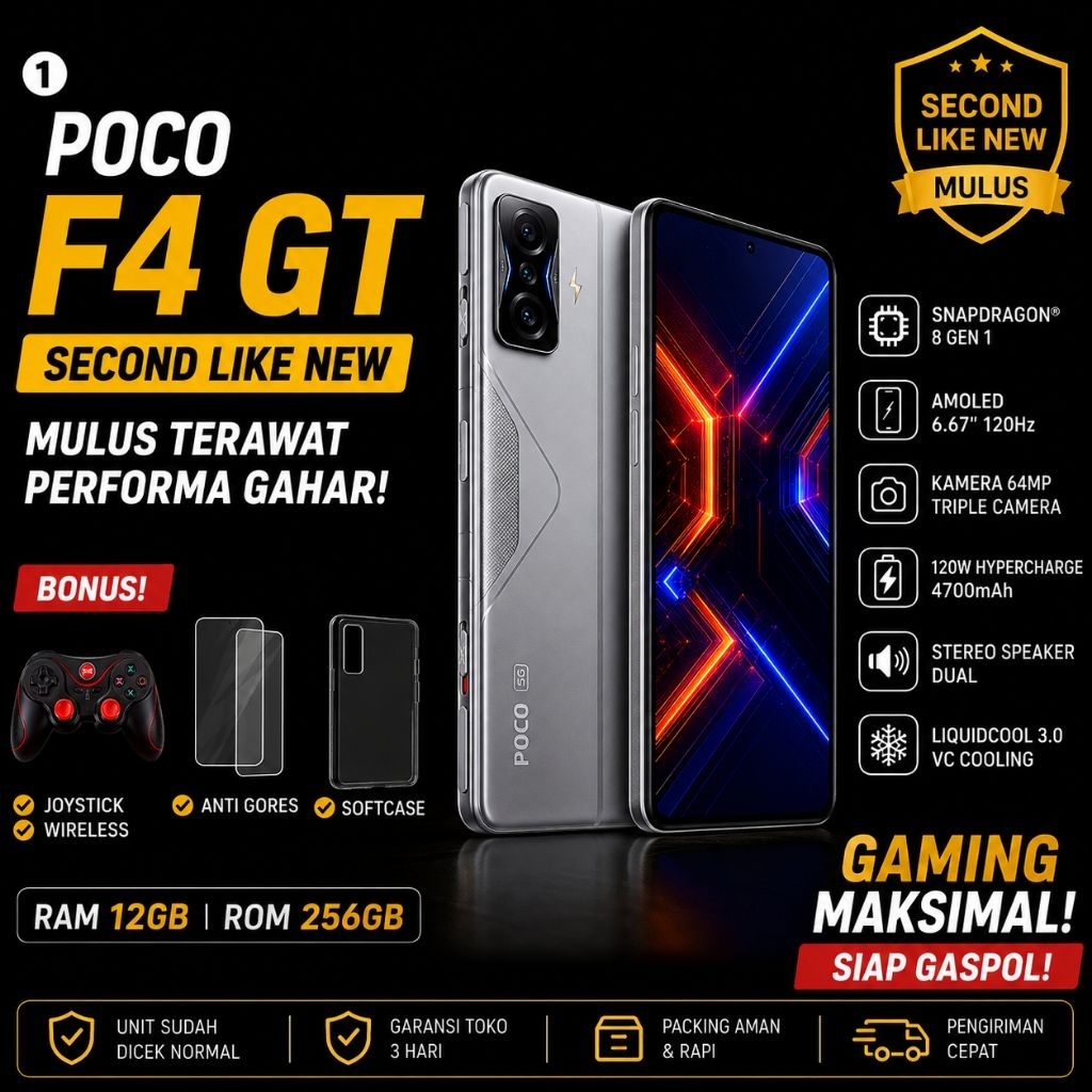 Xiaomi Poco F4 GT 12 256GB Second Like New HP Gaming Snapdragon 8 Gen 1 Bonus Joystick