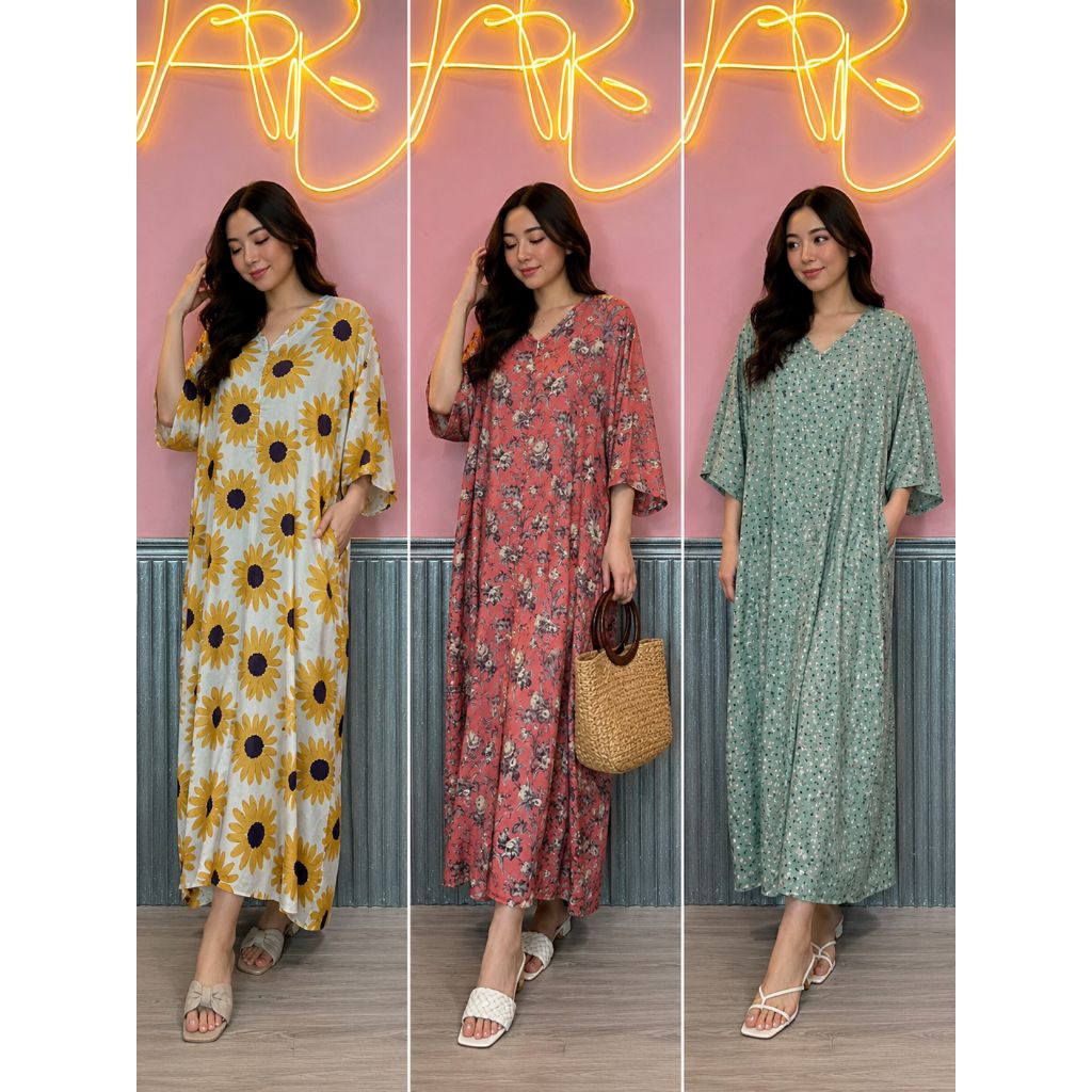 Daster Dress Jumbo Oversize Rayon Premium Motif Abstrak Merah Biru Adem Longgar Busui Friendly Haria
