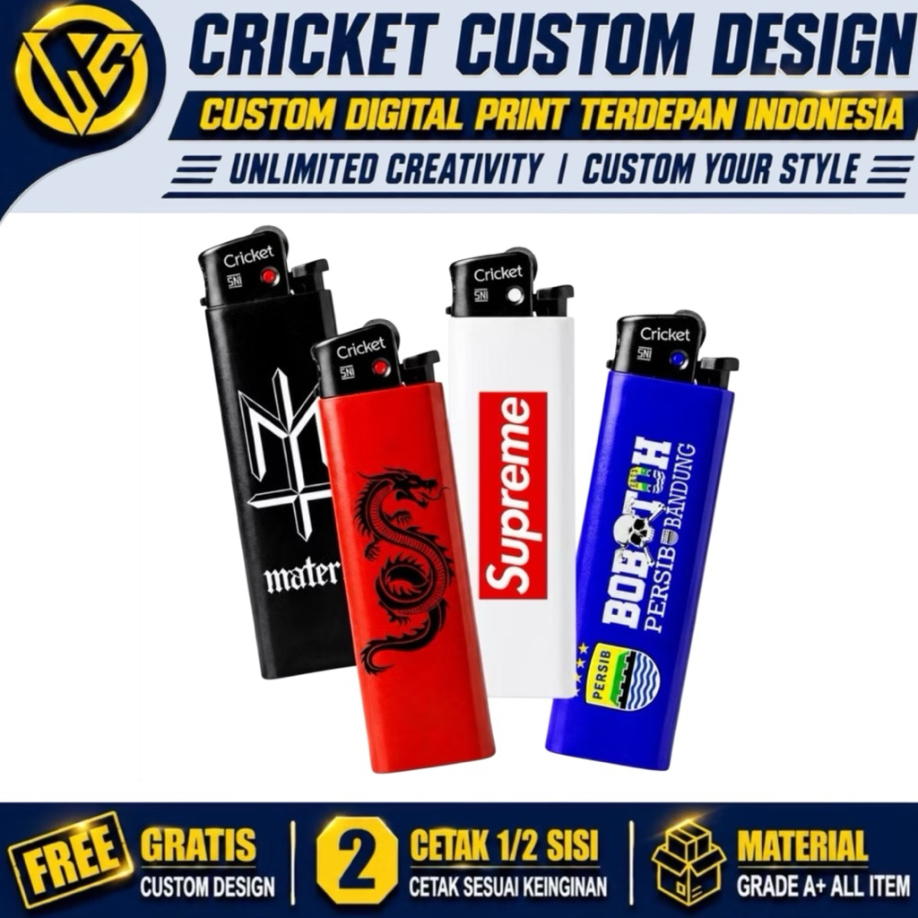 Cricket Ori Custom Design / Korek Api Cricket Original / Cetak Print UV