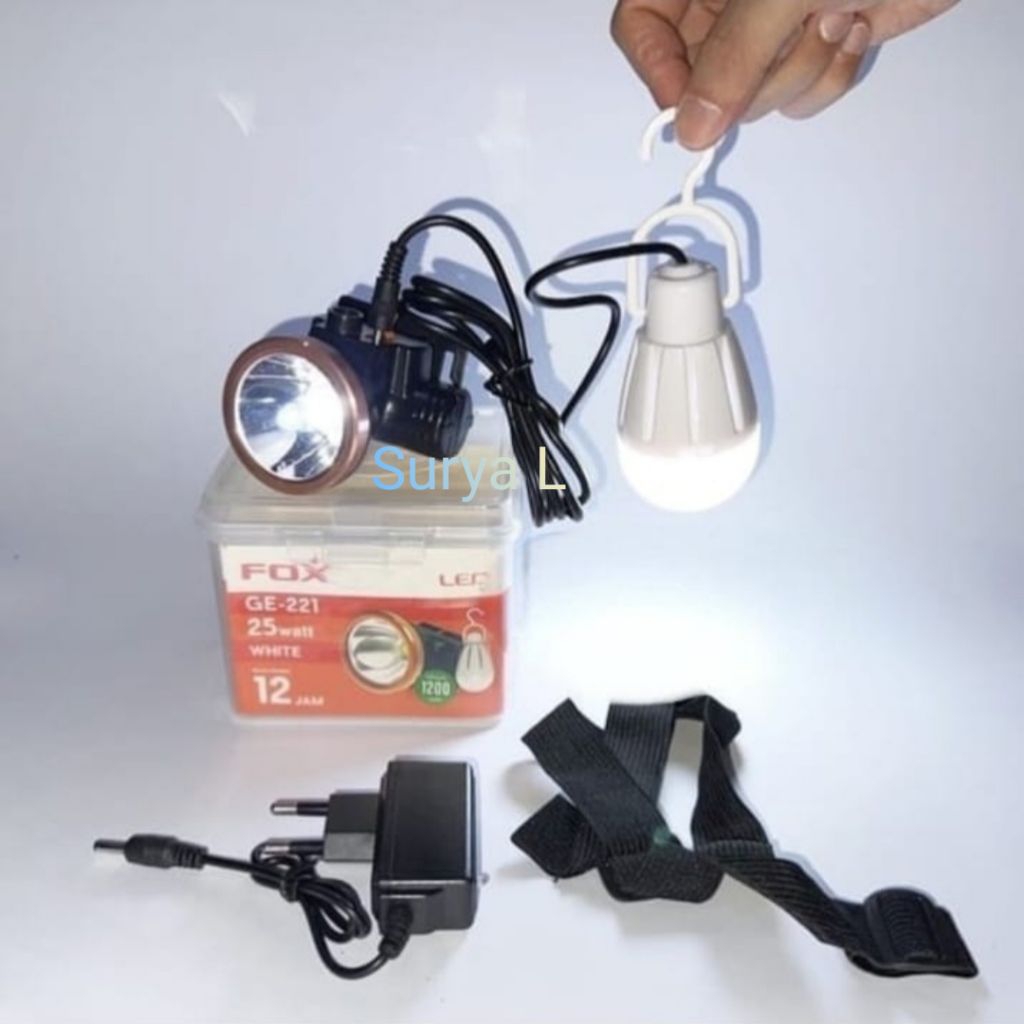 Senter Kepala cas Fox GE 221 + Lampu Led Dc