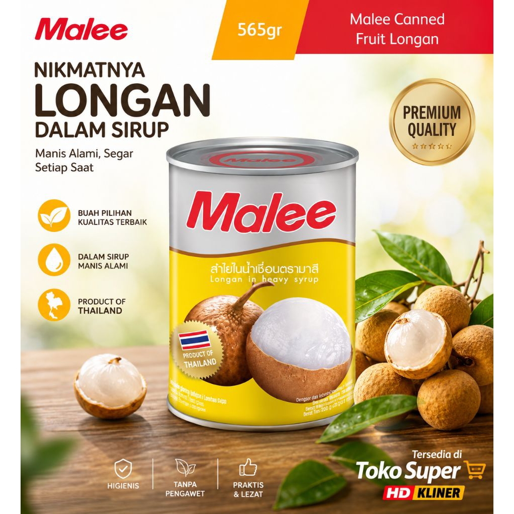 Buah Kaleng Malee Longan 565gr, Halal & Segar