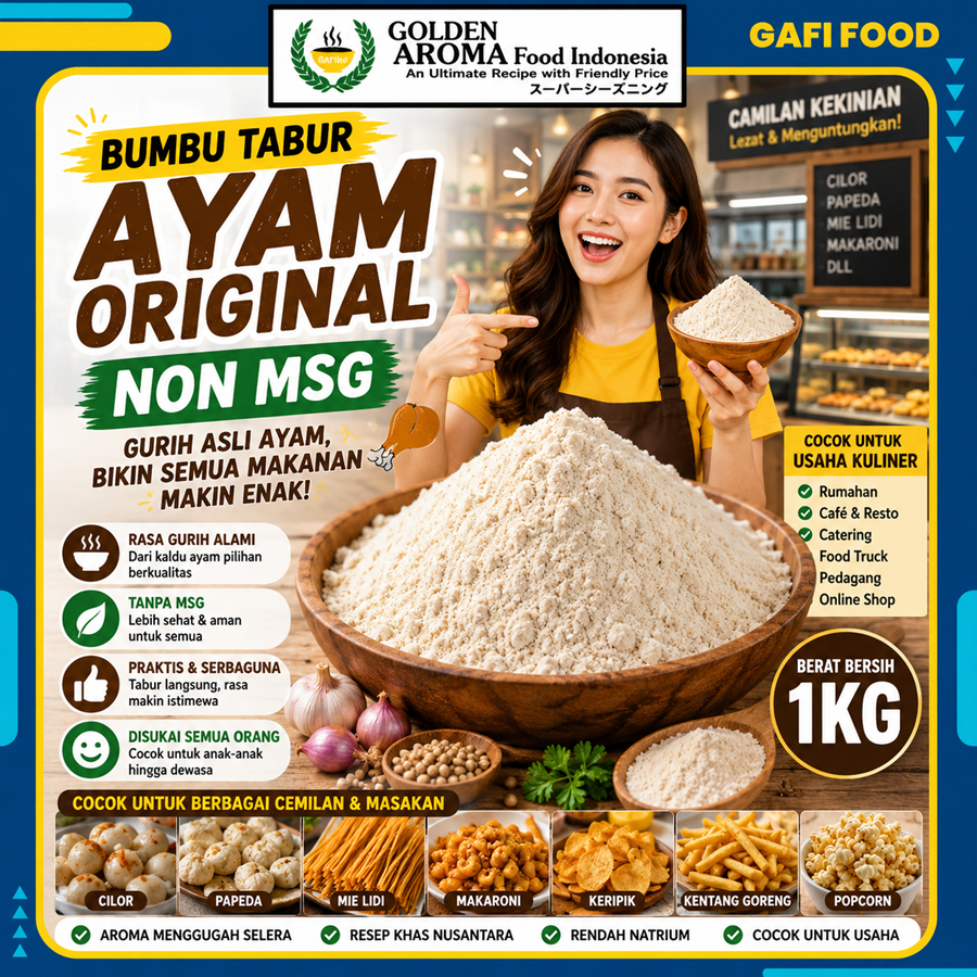 BUMBU TABUR AYAM ORIGINAL NON MSG 1 KG FOOD GRADE 1Kg Bubuk Bumbu Cilor Papeda Mie Lidi Makaroni