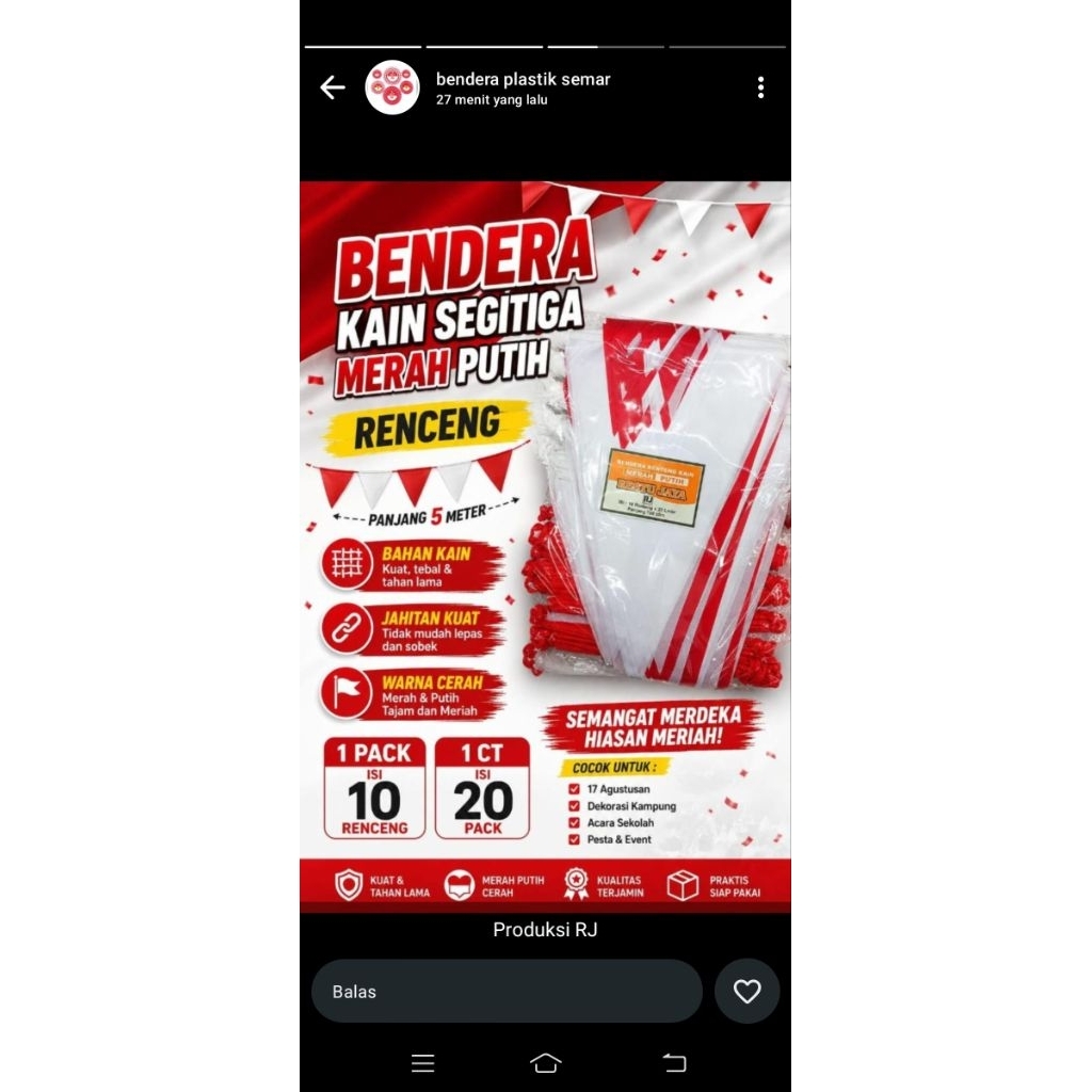 BENDERA SEGITIGA PANJANG 5 METER BENDERA UMBUL UMBUL BENDERA INDONESIA DEKORASI AGUSTUS BAHAN KAIN