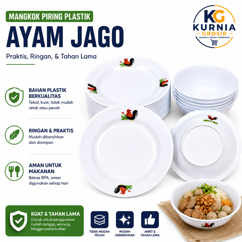 Mangkok Mangkuk Piring Plastik Ayam Jago 1 Lusin