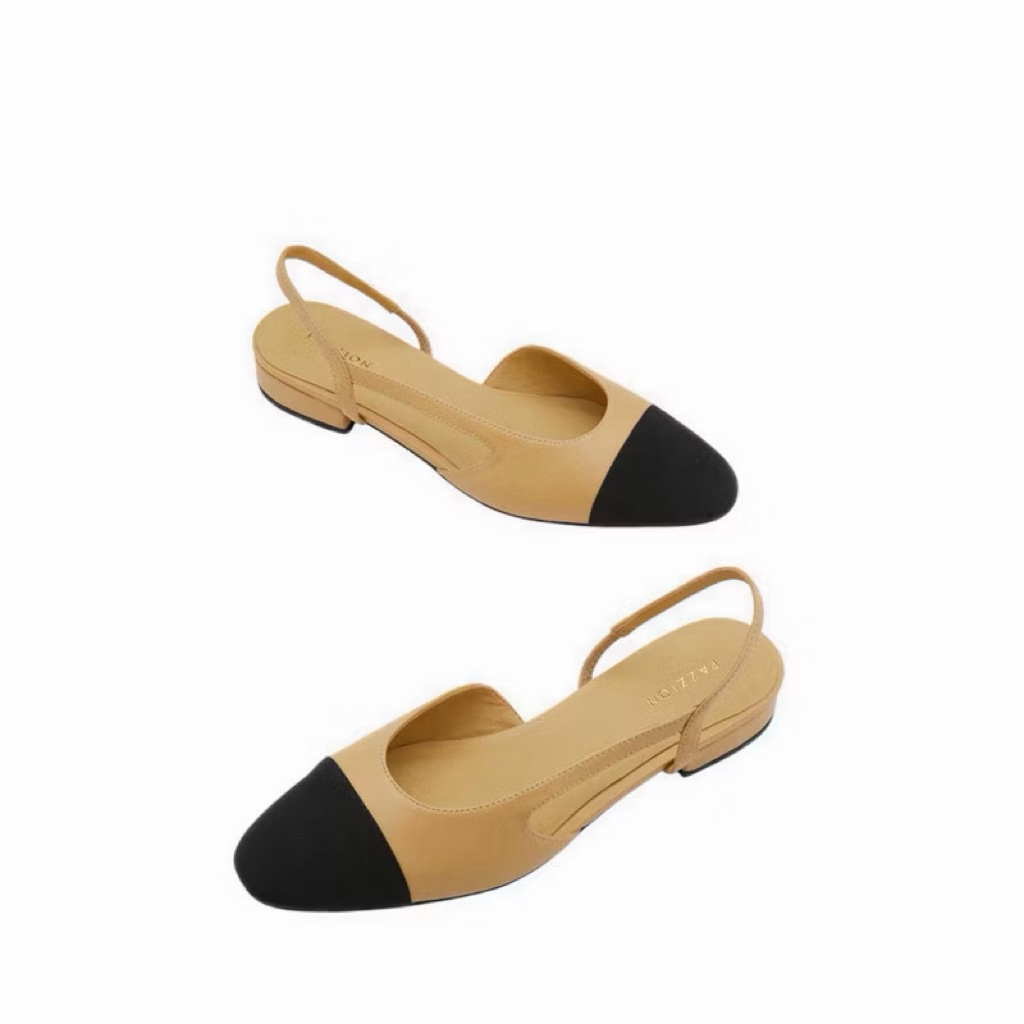 Preloved Pazzion Blythe Sling Back Flats with Black Toe Cap - Natural sz 38